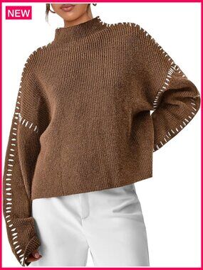 Chunky Knit Oversized Pullover Sweater Mock Neck Long Sleeve